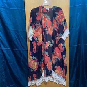 Floral mid length chiffon kimono
